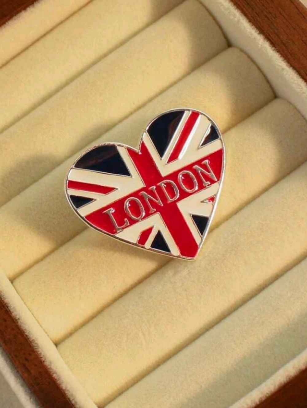 London Union Jack Heart-Shaped Enamel Pin Red, White & Blue